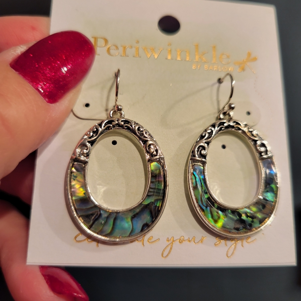 Periwinkle dangle pierced earrings  abalone silver